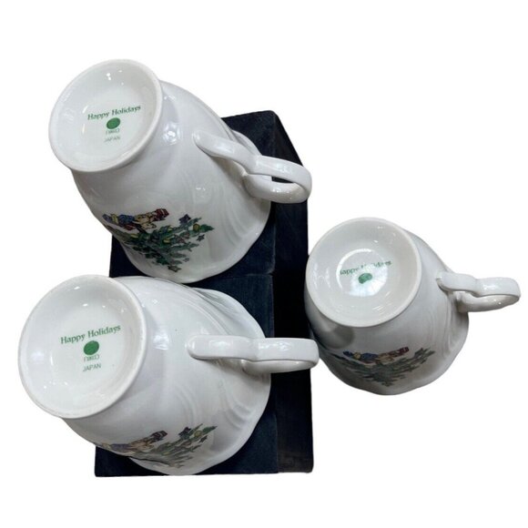 VTG Lot 3 Nikko Happy Holidays Footed Coffee Tea Cups Christmas Tree Swirl White - Picture 6 of 7